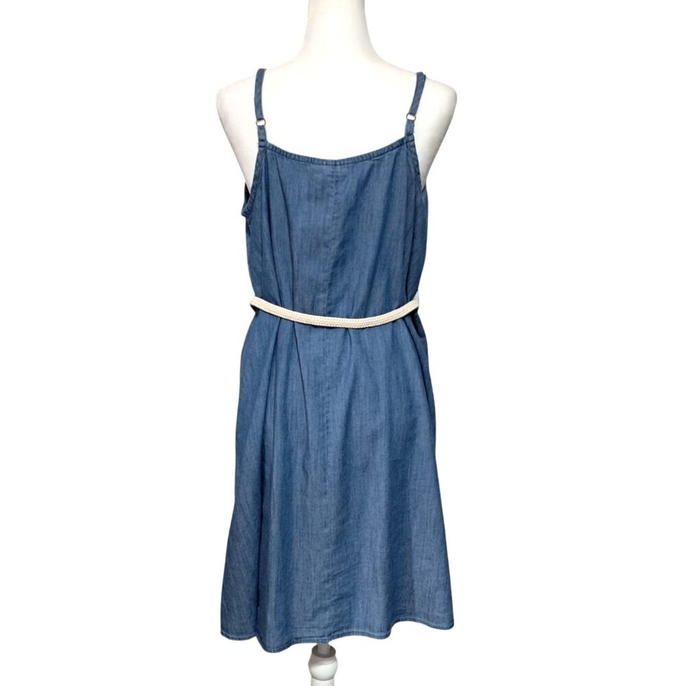 Motherhood Maternity Dress Womens Size L Blue Chambray Belted Knee Length - Picture 6 of 12